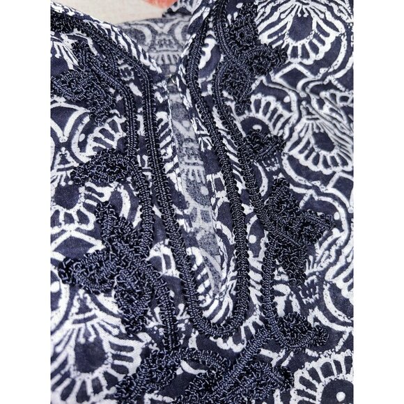Anne Carson Sz PLUS 1X Tunic Blouse Boho Navy Blue Cotton 3/4 Sleeve Geo VGUC - Picture 12 of 12